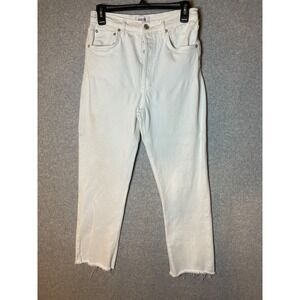 Agolde Riley Jeans Womens 28 White Frayed Hem Button Fly Straight‎ *FLAWS